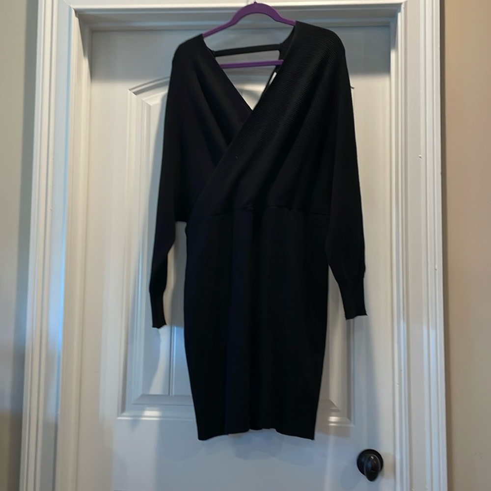 Kate Kasin Women Cocktail Wrap Long Batwing Sleeve Sweater Dress